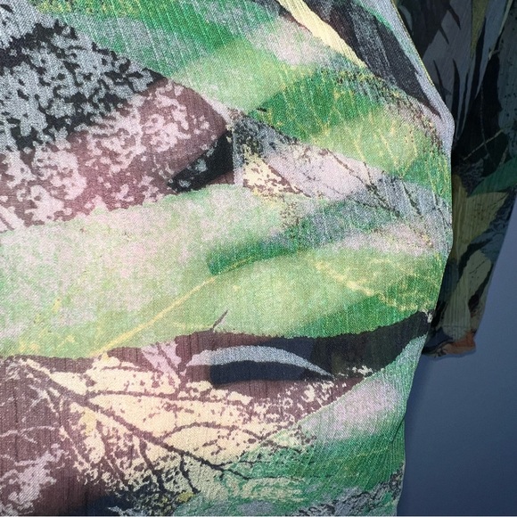 Chico's 100% Silk Button Front Blouse-Multicolor-Long Roll Tab Sleeves-Small - Picture 6 of 9